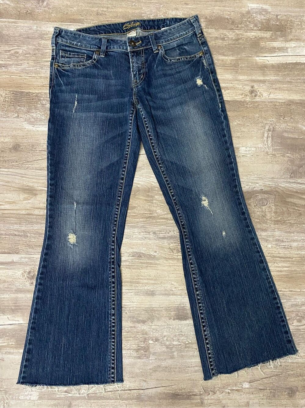 Silver Aiko Flare Jeans Raw Hem Distressed Women’s Size W30/L33